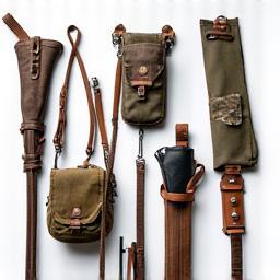 Various archery quivers including hip and back styles
