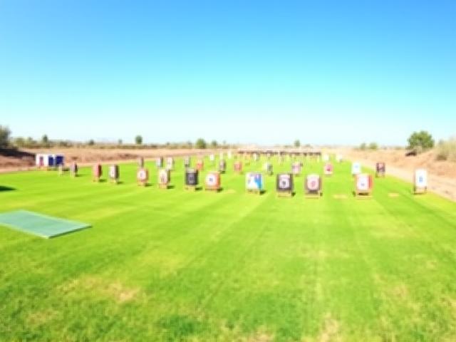 Panoramic view of the outdoor archery range at Desert Arrow Sports with targets