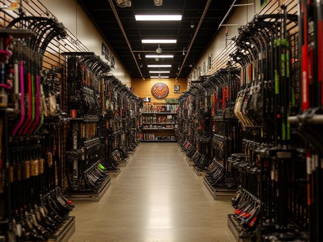 Pro shop equipment display with bows and accessories at Desert Arrow Sports
