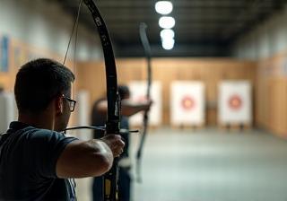 Archers practicing at the indoor shooting range